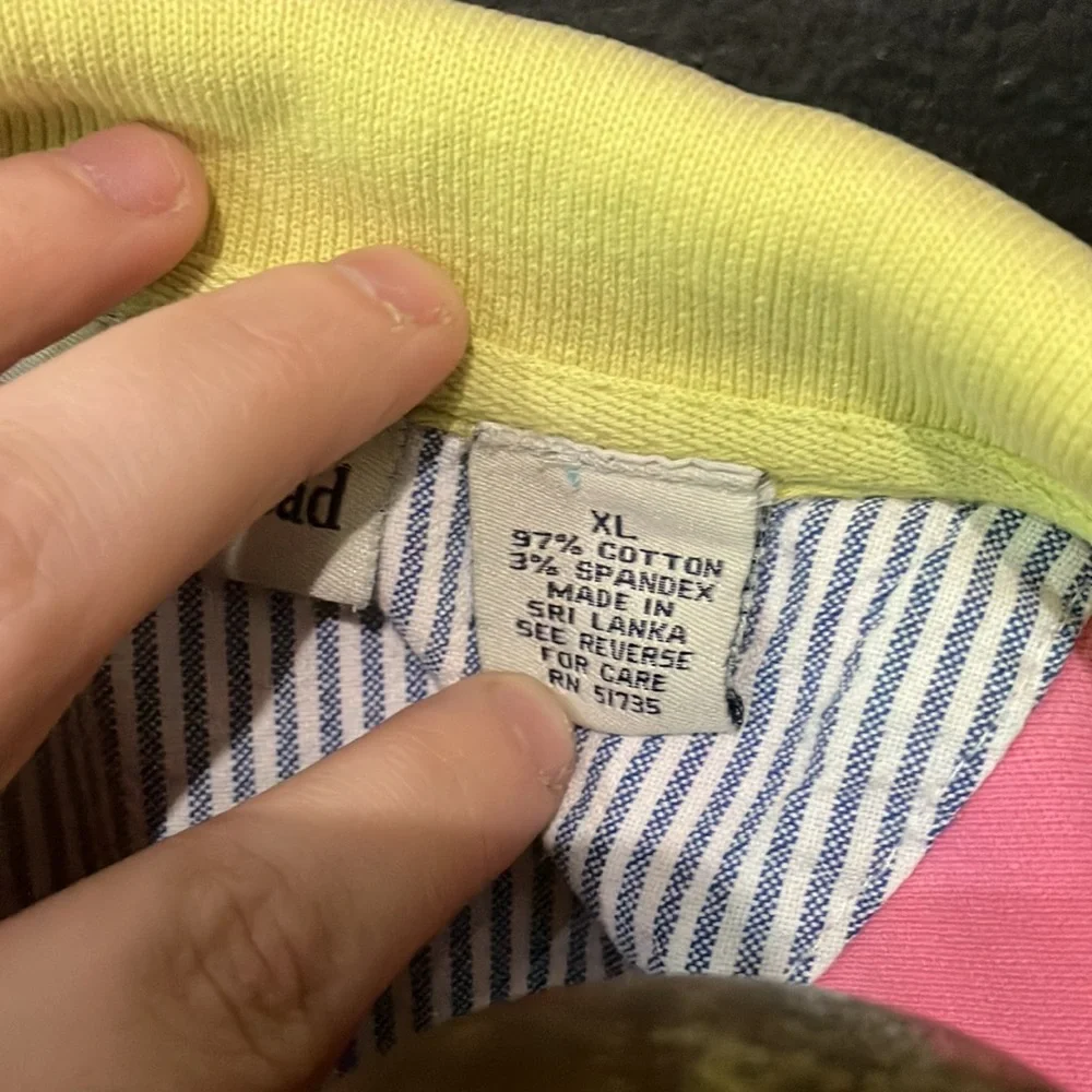 2000s Duck Head Pink Golf Shirt with Yellow Collar XL - Picture 9 of 12